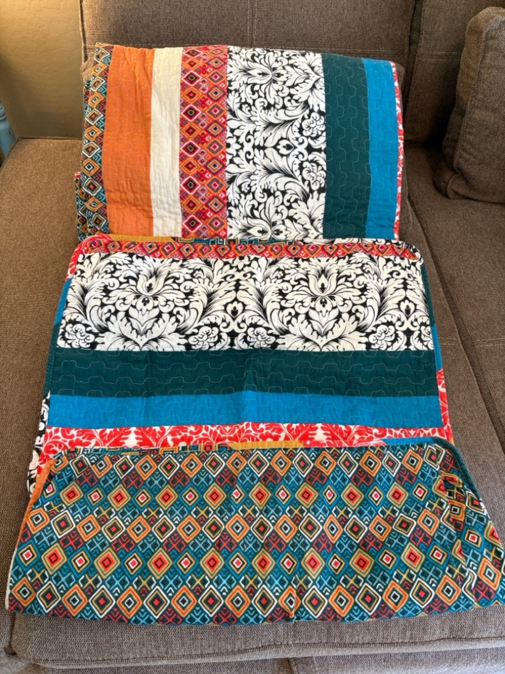 Patchwork Decorative Queen size quilt with two pillow shams— Multicolor